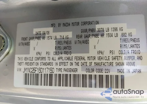 2006 Mazda Mx-5 Grand Touring from USA, damaged, VIN JM1NC25F160117150